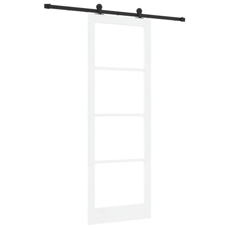 Porta Scorrevole vidaXL con Set di Ferramenta 'ORKDAL'Bianca in Legno Massello e Vetro
