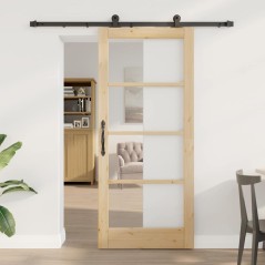 Porta Scorrevole vidaXL con Set di Ferramenta 'ORKDAL'Legno Massello e Vetro