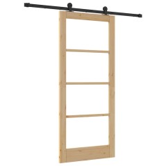 Porta Scorrevole vidaXL con Set di Ferramenta 'ORKDAL'Legno Massello e Vetro