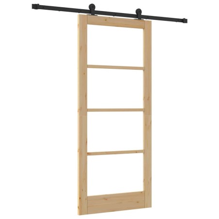 Porta Scorrevole vidaXL con Set di Ferramenta 'ORKDAL'Legno Massello e Vetro