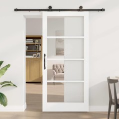 vidaXL Porta scorrevole con set di accessori 'ORKDAL'in legno massello bianco e vetro