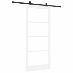Porta Scorrevole vidaXL con Set di Ferramenta 'ORKDAL'Legno Solido e Vetro Bianco