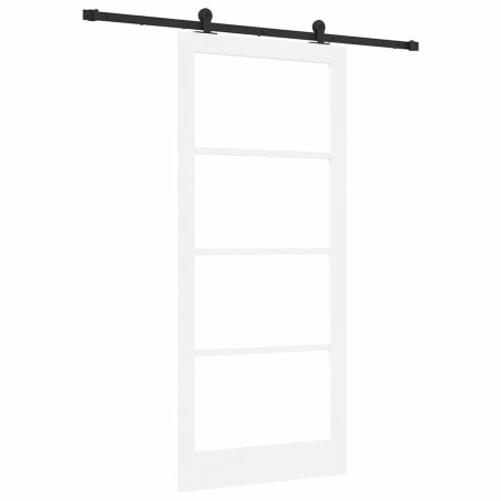 Porta Scorrevole vidaXL con Set di Ferramenta 'ORKDAL'Legno Solido e Vetro Bianco