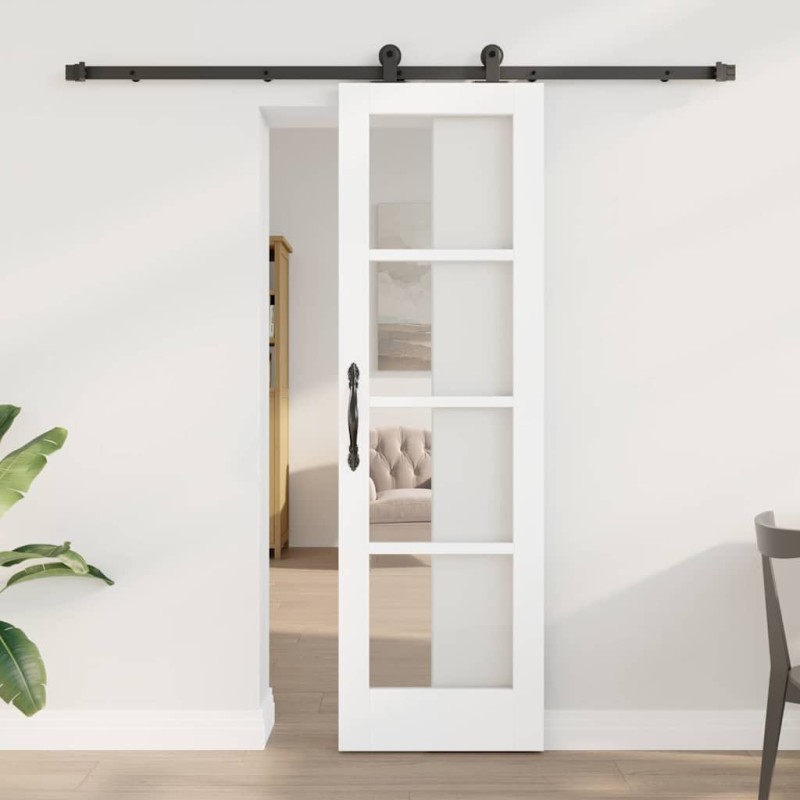 vidaXL Porta Scorrevole con Set di Ferramenta 'ORKDAL'Bianco in Legno Massello e Vetro vidaXL Porta Scorrevole con Set di Ferramenta 'ORKDAL'Bianco in Legno Massello e Vetro