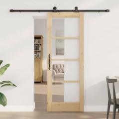 vidaXL Porta Scorrevole con Set di Ferramenta 'ORKDAL'Legno Solido & Vetro