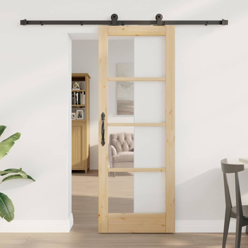 vidaXL Porta Scorrevole con Set di Ferramenta 'ORKDAL'Legno Solido & Vetro vidaXL Porta Scorrevole con Set di Ferramenta 'ORKDAL'Legno Solido & Vetro