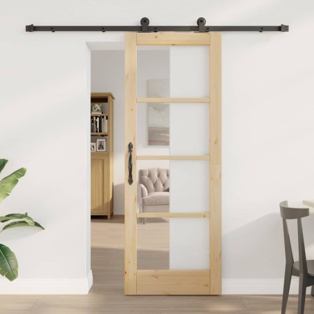 vidaXL Porta Scorrevole con Set di Ferramenta 'ORKDAL'Legno Solido & Vetro