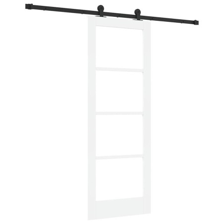 Porta Scorrevole vidaXL con Set di Accessori 'ORKDAL'Bianco Legno Massiccio e Vetro
