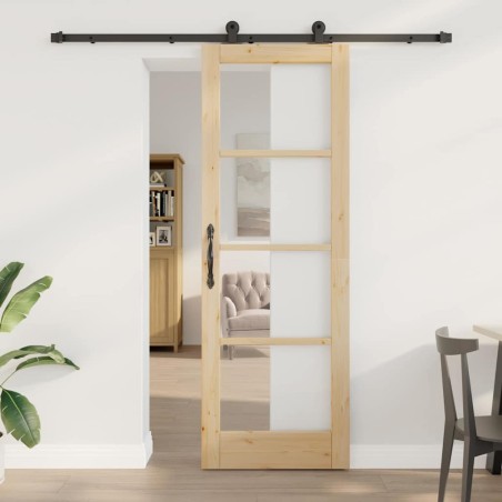 vidaXL Porta scorrevole con kit di ferramenta 'ORKDAL'in legno massello & vetro