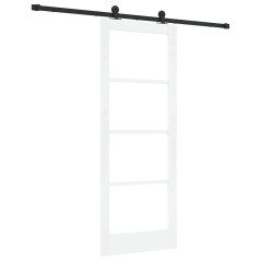 Porta scorrevole vidaXL con set di hardware 'ORKDAL'Bianco Legno Massello e Vetro