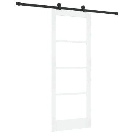 Porta scorrevole vidaXL con set di hardware 'ORKDAL'Bianco Legno Massello e Vetro