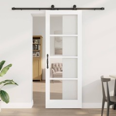 Porta Scorrevole vidaXL con Set Hardware 'ORKDAL'Bianca in Legno Massello e Vetro