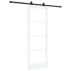 Porta Scorrevole vidaXL con Set Hardware 'ORKDAL'Bianca in Legno Massello e Vetro