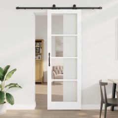 Porta scorrevole vidaXL con set hardware 'ORKDAL'in legno massello bianco e vetro