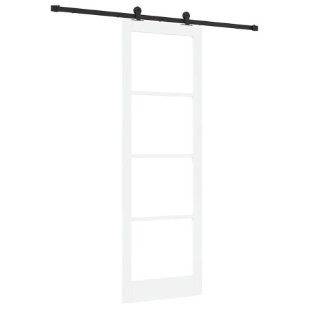 Porta scorrevole vidaXL con set hardware 'ORKDAL'in legno massello bianco e vetro