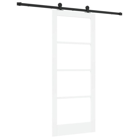 Porta Scorrevole vidaXL con Set di Hardware 'ORKDAL'Legno Massello Bianco e Vetro