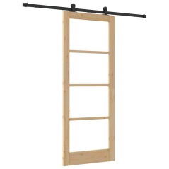 Porta Scorrevole vidaXL con Set di Accessori 'ORKDAL'in Legno Massello e Vetro