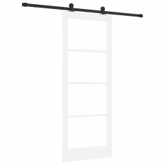 Porta scorrevole vidaXL con set di hardware 'ORKDAL'Bianco Legno Massello & Vetro