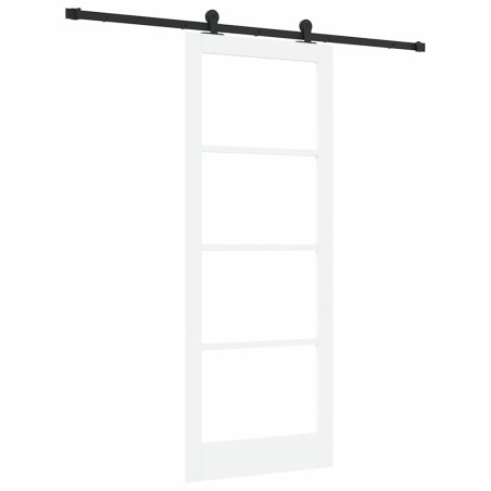 Porta scorrevole vidaXL con set di hardware 'ORKDAL'Bianco Legno Massello & Vetro