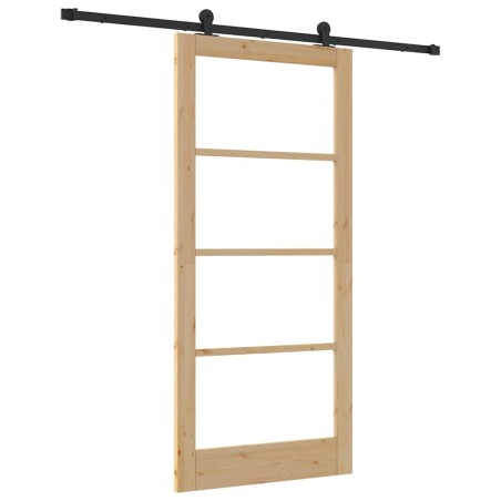 porta scorrevole vidaXL con set hardware 'ORKDAL'in legno massello e vetro