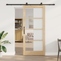 Porta scorrevole vidaXL con set di hardware 'ORKDAL'in legno massello e vetro