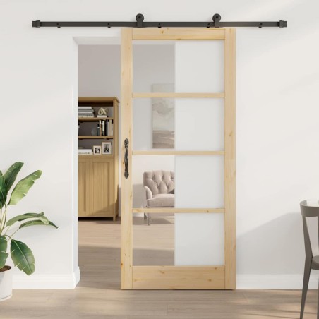 Porta scorrevole vidaXL con set di hardware 'ORKDAL'in legno massello e vetro