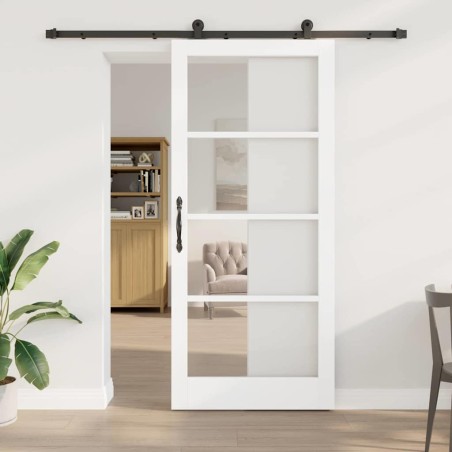 vidaXL Porta Scorrevole con Set di Accessori 'ORKDAL'Legno Massello Bianco & Vetro