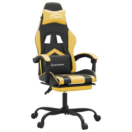 Sedia da Gaming Girevole con Poggiapiedi Nero e Oro Similpelle