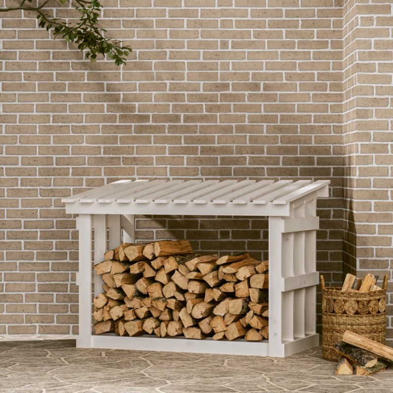 Portalegna Bianco 108x64,5x77 cm in Legno Massello di Pino Portalegna Bianco 108x64,5x77 cm in Legno Massello di Pino