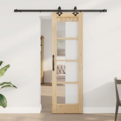 Porta scorrevole vidaXL con set hardware 'ORKDAL'in legno massello e vetro