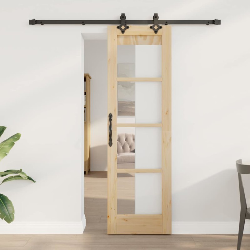 Porta scorrevole vidaXL con set hardware 'ORKDAL'in legno massello e vetro Porta scorrevole vidaXL con set hardware 'ORKDAL'in legno massello e vetro