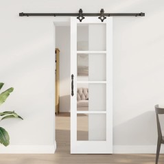 Porta Scorrevole vidaXL con Set di Ferramenta "ORKDAL" Bianco in Legno Massello e Vetro