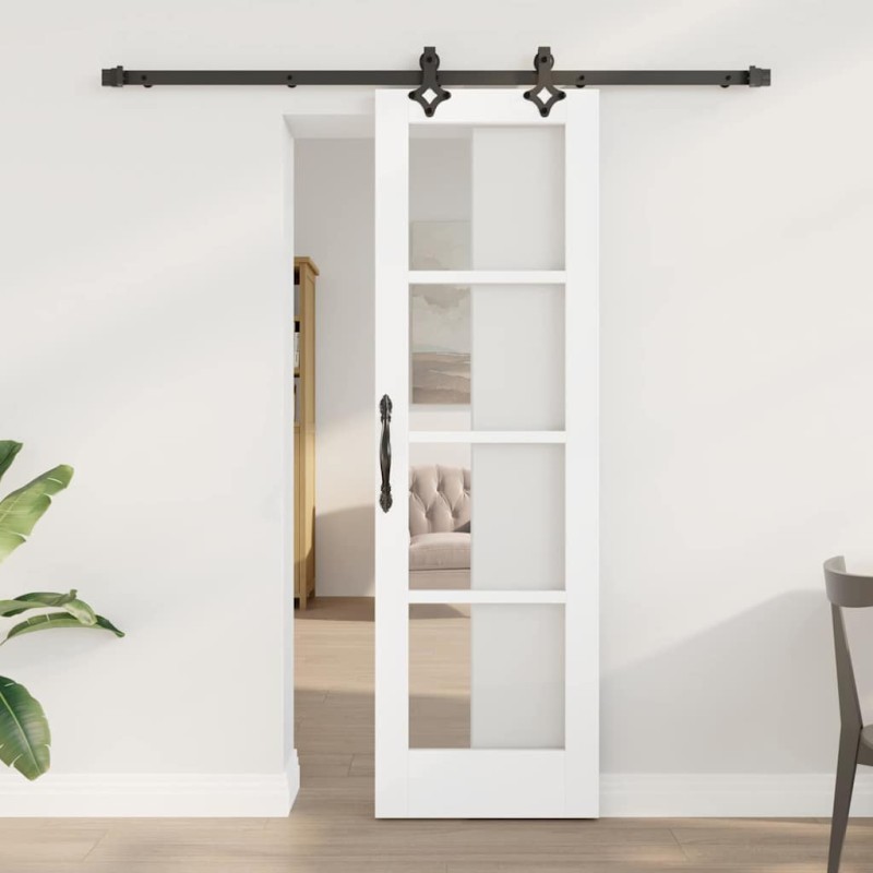 Porta Scorrevole vidaXL con Set di Ferramenta "ORKDAL" Bianco in Legno Massello e Vetro