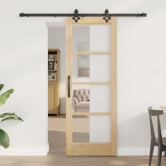 Porta scorrevole vidaXL con set hardware 'ORKDAL'Legno massello e vetro