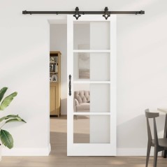 Porta Scorrevole vidaXL con Set Hardware 'ORKDAL'Bianco in Legno Massello e Vetro