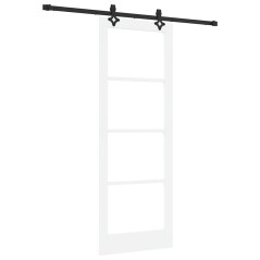 Porta Scorrevole vidaXL con Set Hardware 'ORKDAL'Bianco Legno Massiccio e Vetro