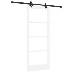 Porta Scorrevole vidaXL con Set di Hardware 'ORKDAL'Bianco in Legno Massello e Vetro