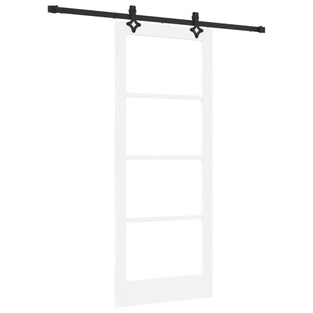 Porta Scorrevole vidaXL con Set di Hardware 'ORKDAL'Bianco in Legno Massello e Vetro