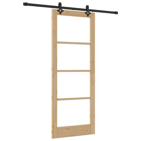 Set di Porta Scorrevole con Hardware 'ORKDAL'in Legno Massello e Vetro