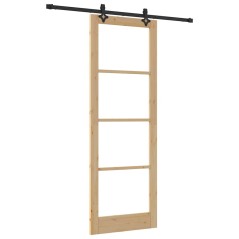 Porta Scorrevole vidaXL con Set Hardware 'ORKDAL'in Legno Massello e Vetro
