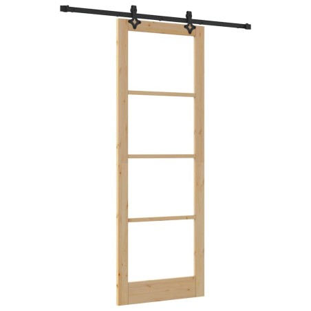 Porta Scorrevole vidaXL con Set Hardware 'ORKDAL'in Legno Massello e Vetro