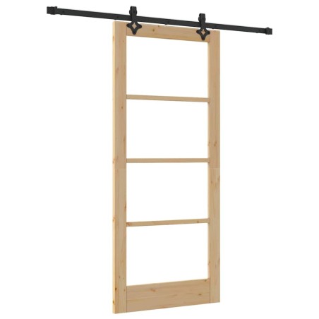 Porta Scorrevole vidaXL con Set Hardware 'ORKDAL'Legno Massello e Vetro