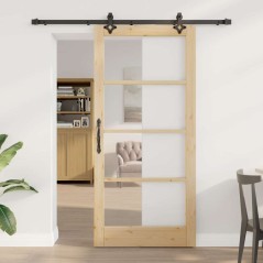 Porta scorrevole vidaXL con set di hardware 'ORKDAL'in legno massello e vetro
