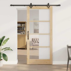 Porta scorrevole vidaXL con kit hardware 'ORKDAL'in legno massello e vetro