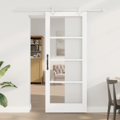 Set di Porta Scorrevole vidaXL con Hardware Bianco 83x202 cm Legno Massello in Pino