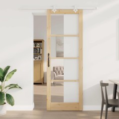 Porta Scorrevole vidaXL con Set Hardware 83x232 cm Legno Massello in Pino