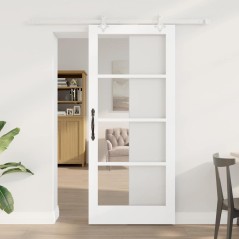 Set Porta Scorrevole vidaXL con Hardware Bianco 86x198,5 cm in Legno Massello di Pino