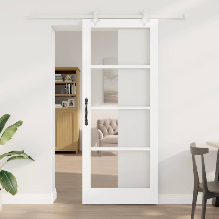 Set Porta Scorrevole con Hardware vidaXL Bianco 86x211 cm Legno Massello di Pino