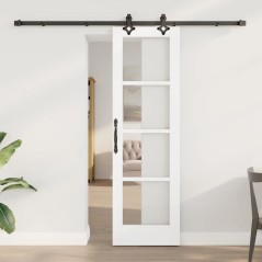 Porta Scorrevole vidaXL con Set Hardware Bianco 61x198,5 cm Legno Massello Pino