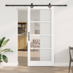 Porta Scorrevole vidaXL con Set di Hardware Bianca 93x211 cm in Legno Massello di Pino